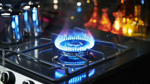 gas oven - orange tongues of blue flame of a gas burner
