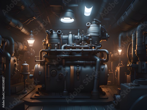 3d illustration of an old steam locomotive with a glowing light bulb inside