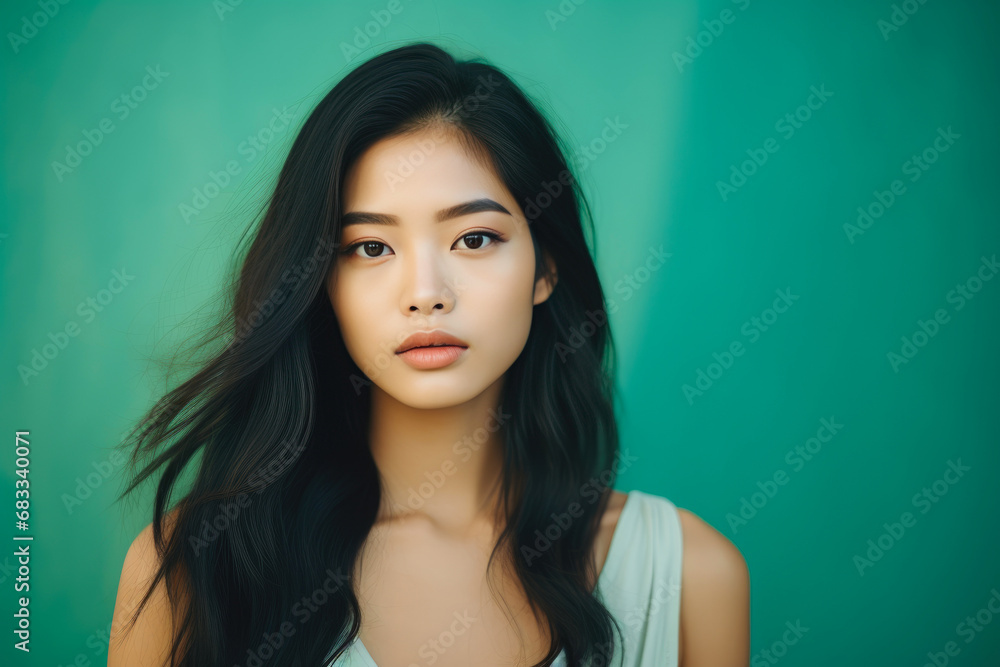 Minty Freshness: Graceful Asian Model in Portrait Minty Freshness: Graceful Asian Model in Portrait