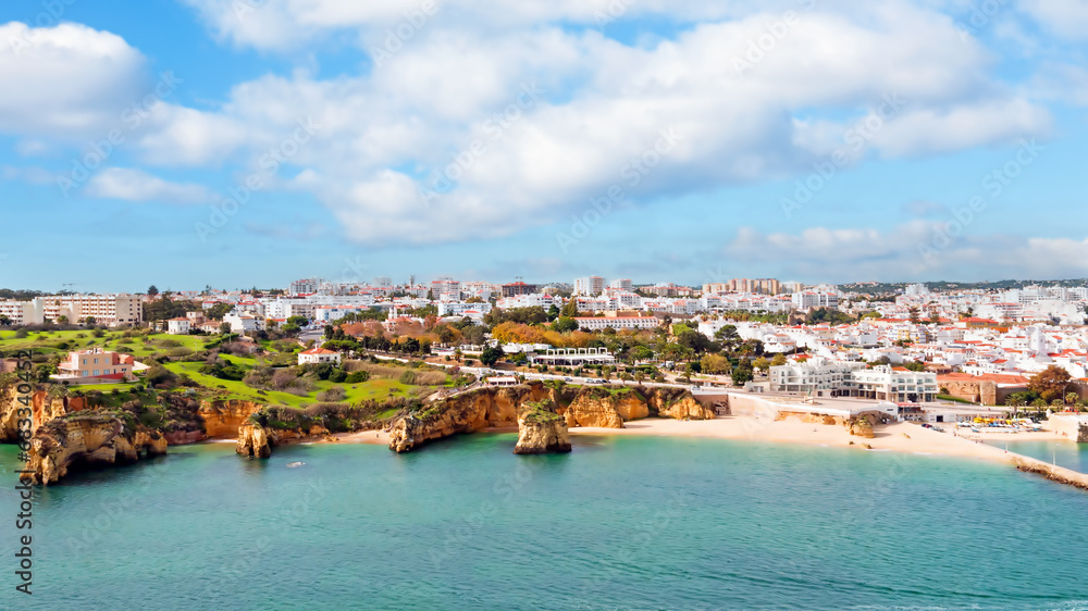 Aerial from the city Lagos in the Algarve in Portugal