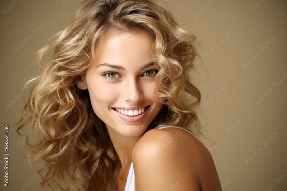 blond model smiling in studio shot blond model smiling in studio shot