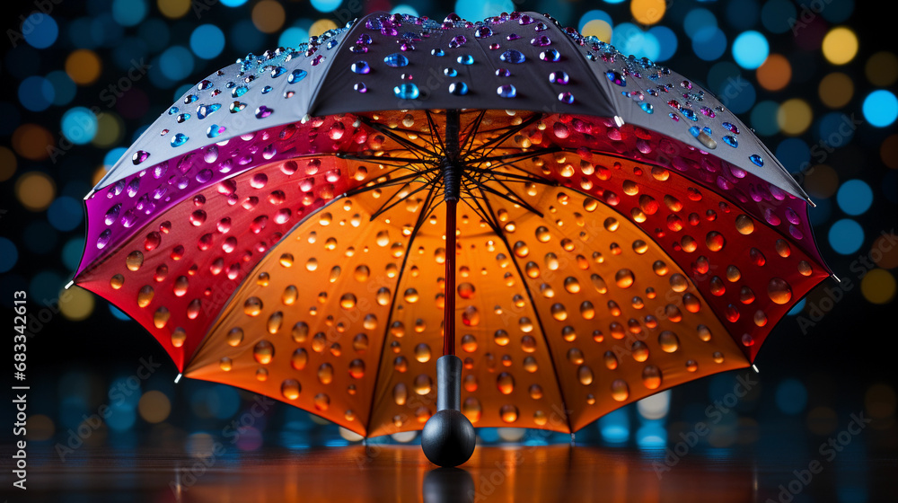 An Artistic Image of a Colorful Rainbow-Colored Umbrella, Unveiling a Spectrum of Joyful Hues and a Whimsical Canopy of Radiant Delight