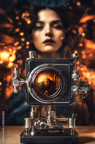 donna e macchina fotografica futuristica
