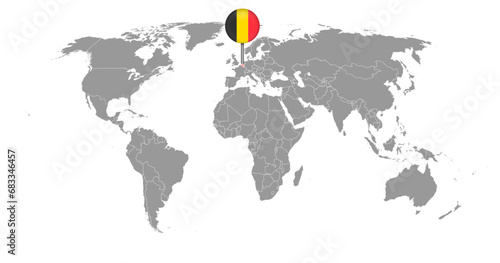 Pin map with Belgium flag on world map.Vector illustration.