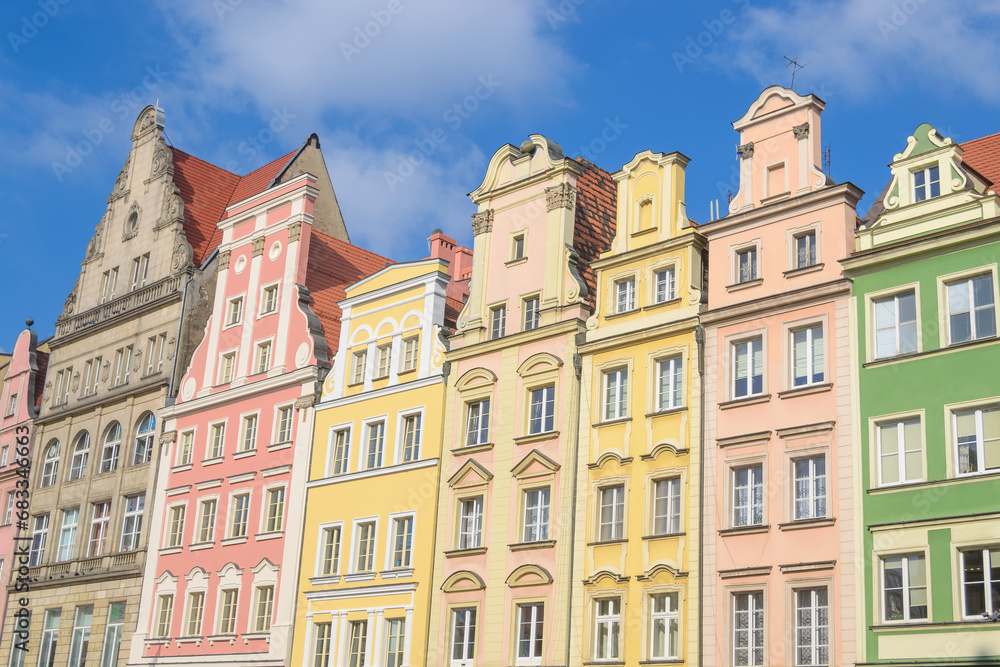 A Row of Old Town Houses at the Market Square of Wroclaw, Poland
