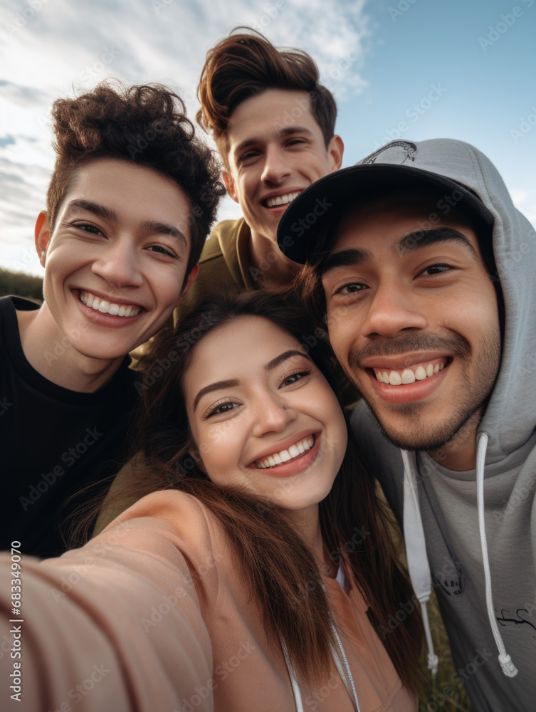 Group of friends taking selfies. Group of friends taking selfies.