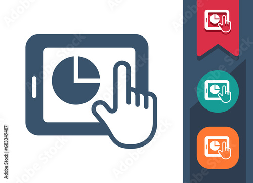 Tablet Icon. Hand, Finger, Touch, Touchscreen, Pie Chart, Graph, Stats, Report