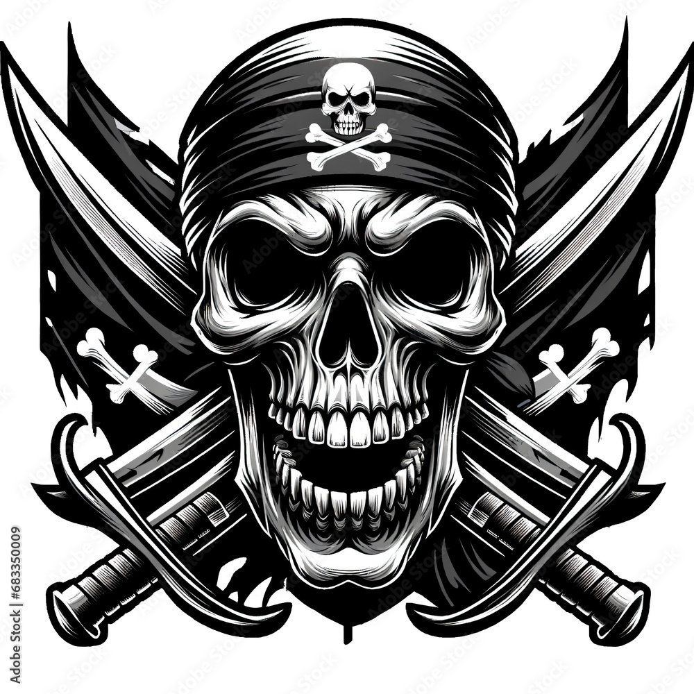 Skull with Pirate Hat and Crossed Swords on Transparent Background ...