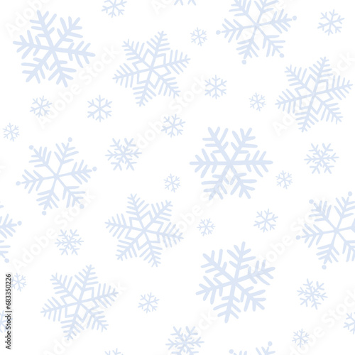 Seamless white abstract background with hand drawn blue snowflakes. Vector winter symbol