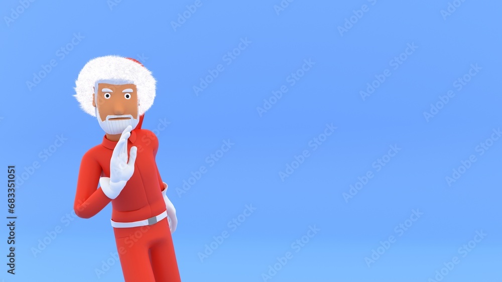 Santa Claus says something, in secret, gestures, on an isolated background, 3d render Santa Claus says something, in secret, gestures, on an isolated background, 3d render