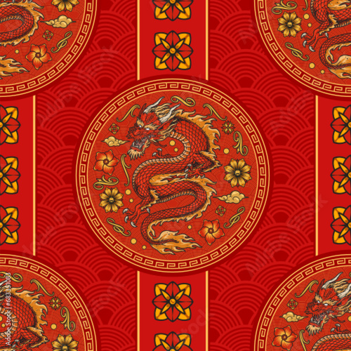 Red dragon colorful seamless pattern
