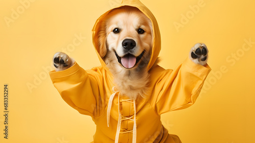 happy golden retriever dog dressed as a ninja