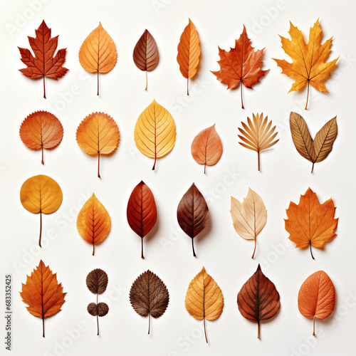 Fall Leaf Collection, White Isolation