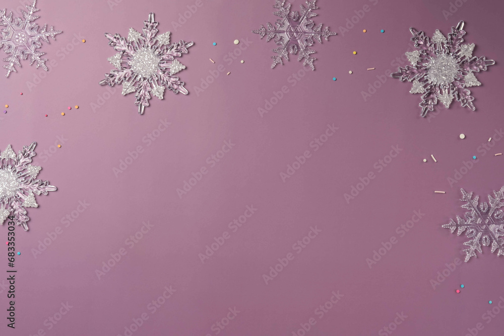 Snowflakes on a purple background and space for text Snowflakes on a purple background and space for text