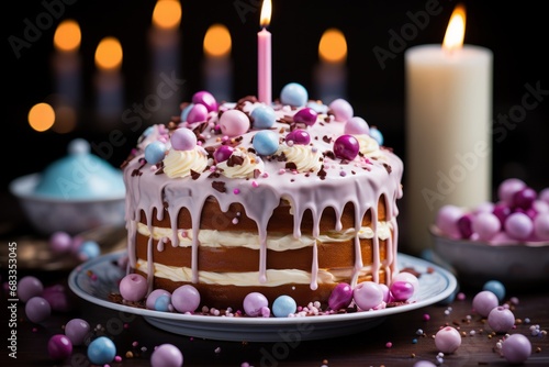 Confetti-themed birthday cake with edible confetti decorations and layers of fun, Generative AI