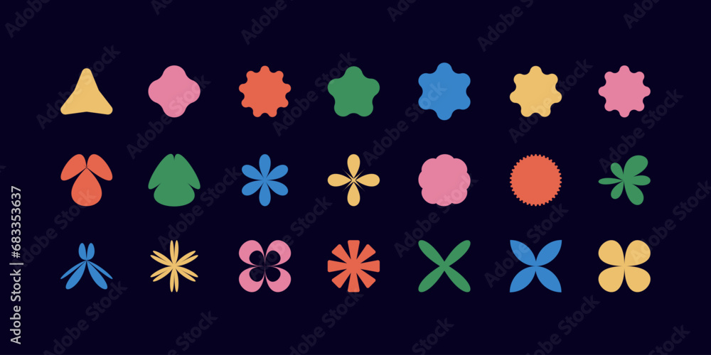 Abstract geometric. Universal star and flower shape, basic forms. y2k collection. Simple digital isolated elements for design. Trendy minimalistic bauhaus and boho form, retro futuristic, vector set Abstract geometric. Universal star and flower shape, basic forms. y2k collection. Simple digital isolated elements for design. Trendy minimalistic bauhaus and boho form, retro futuristic, vector set