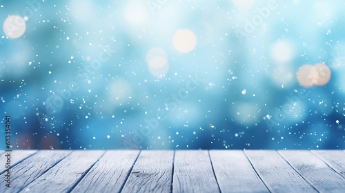 snowy winter landscape with serene blue background