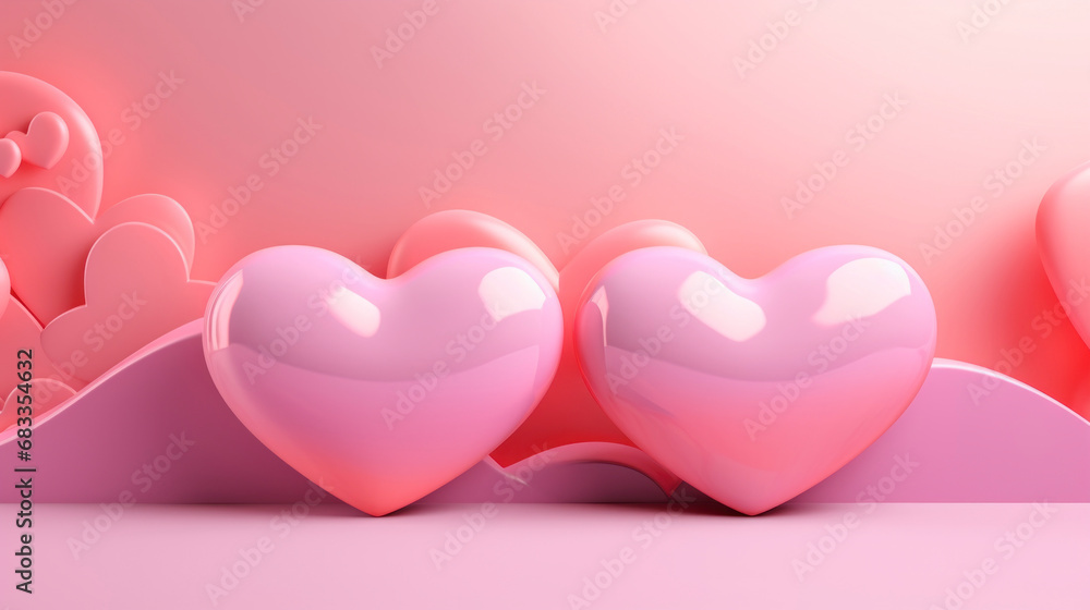 Pink hearts on soft pink color background. Valentine day concept for design. Symbols of love for Happy Women's, Mother's, Valentine's Day, birthday greeting card design. Copy space.