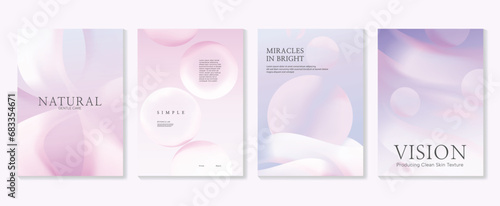 Aesthetic poster design set. Cute gradient holographic background vector with geometric shape, gradient mesh pearl, bubble. Beauty ideal design for social media, cosmetic product, promote, banner, ads