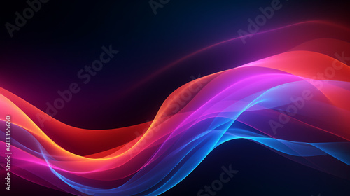 Abstract neon background with waves in the style of blue dark purple and gold © Sajib