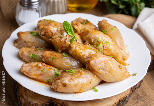 Stuffed Onion Dish. Stuffed onions from traditional Turkish dishes (Turkish name; Sogan dolmasi)