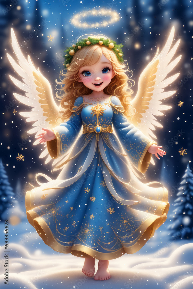 Fototapeta premium Nikolaus und Christkind Besuch im Winter Wonderland, generated image