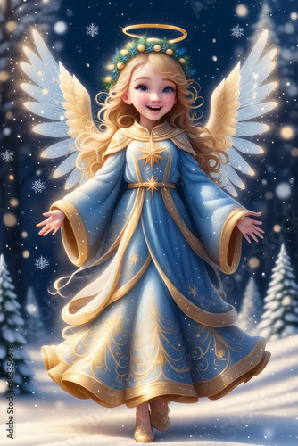 Nikolaus und Christkind Besuch im Winter Wonderland, generated image