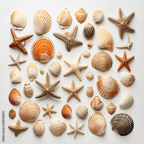 Collection of Unique Seashells, Varied Textures, Isolated on White