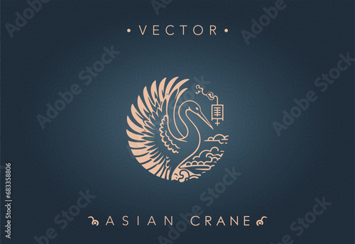 Asian Crane with Traditional Symbolism Artwork