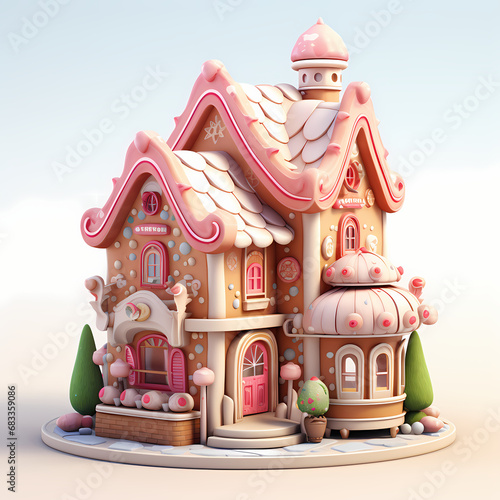 3d icon cartoon pop Christmas gingerbread house