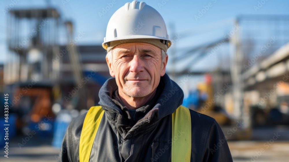A man wearing a hard hat and jacket A man wearing a hard hat and jacket