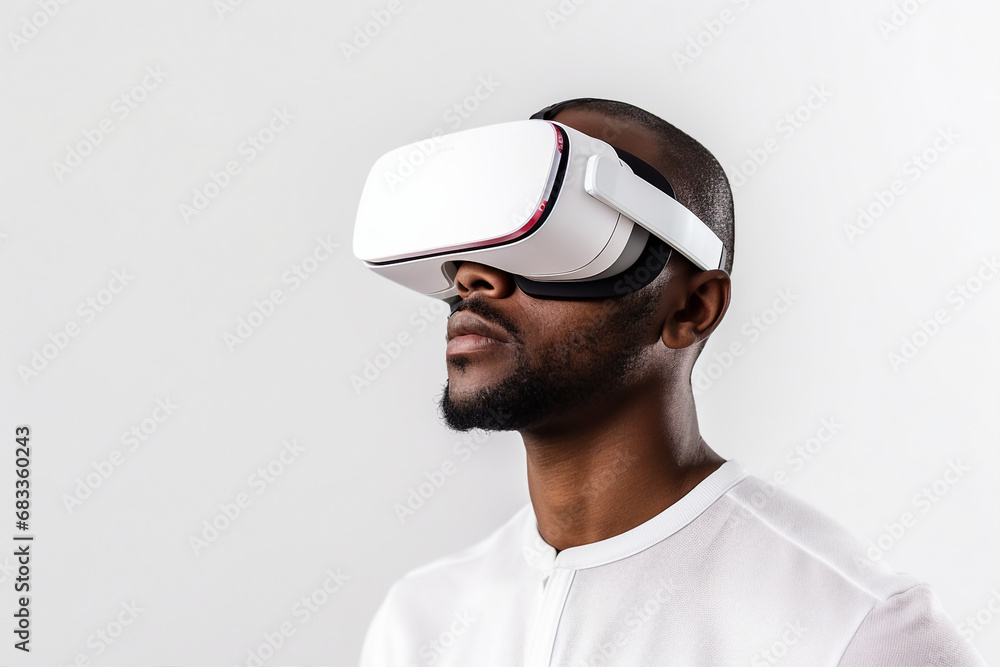 Youngster watching 3d object in virtual world fun cheerful vr glasses goggles generative ai Youngster watching 3d object in virtual world fun cheerful vr glasses goggles generative ai