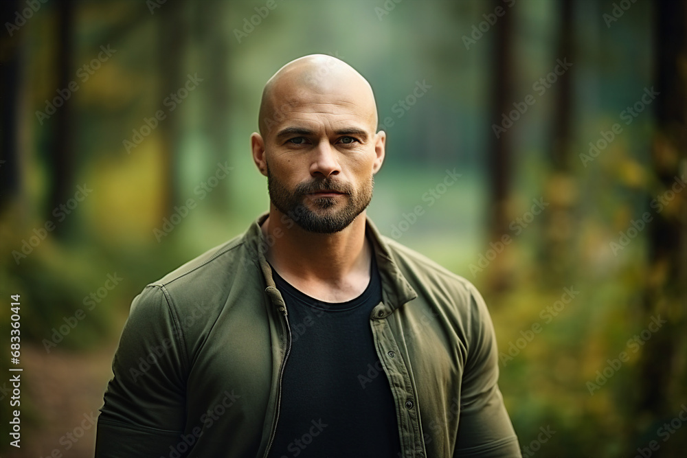AI generated photography of happy handsome man walking in autumn park AI generated photography of happy handsome man walking in autumn park