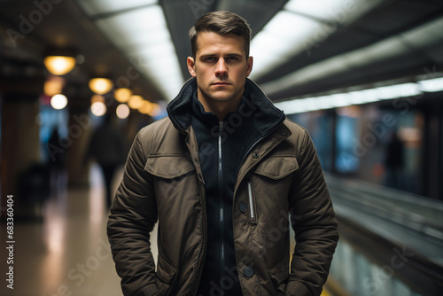 Confident man standing in subway station generative AI technology