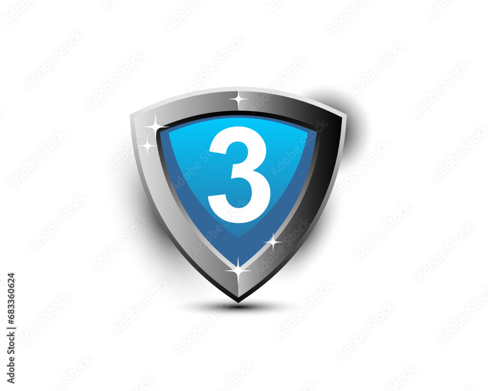 Modern shield number 3 icon badge vector design. Modern shield logo, badge logo design template Modern shield number 3 icon badge vector design. Modern shield logo, badge logo design template