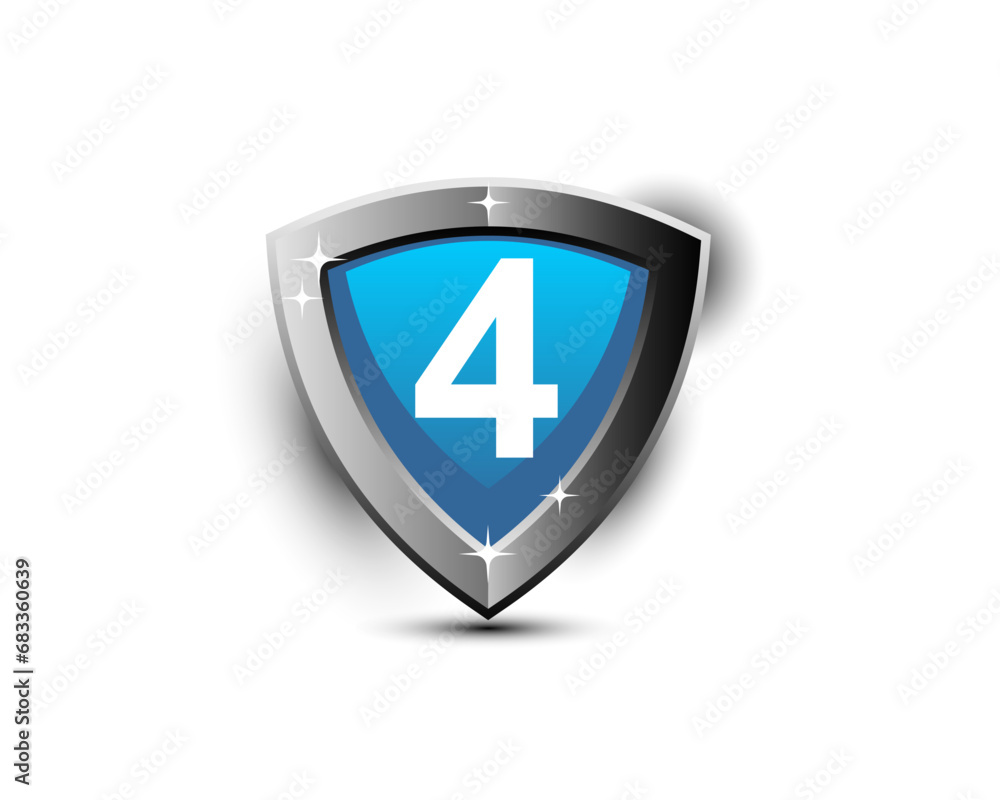 Modern shield number 4 icon badge vector design. Modern shield logo, badge logo design template Modern shield number 4 icon badge vector design. Modern shield logo, badge logo design template