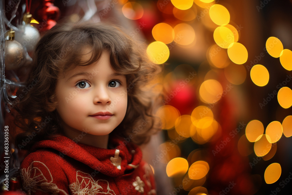 Generative AI portrait of small funny child believe in santa claus waiting christmas gifts presents Generative AI portrait of small funny child believe in santa claus waiting christmas gifts presents