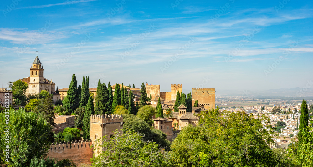The Alhambra palace and fortress complex located in Granada, Andalusia, Spain.