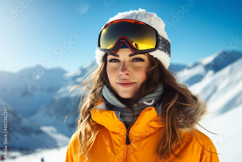Generative AI Young people sports fans snowboarding climbing up down mountain resort christmas time