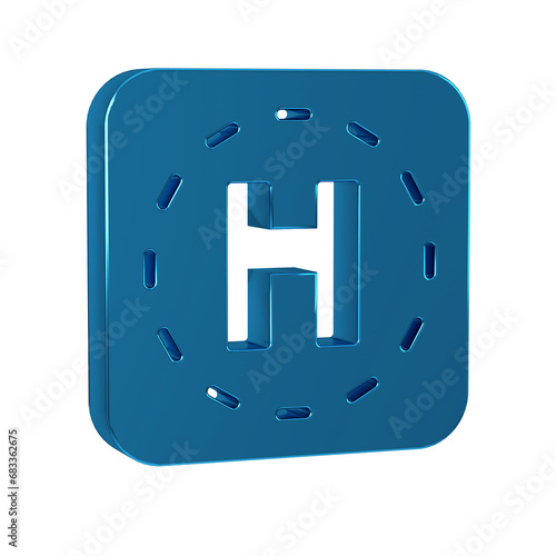 Blue Helicopter landing pad icon isolated on transparent background. Helipad, area, platform, H letter.