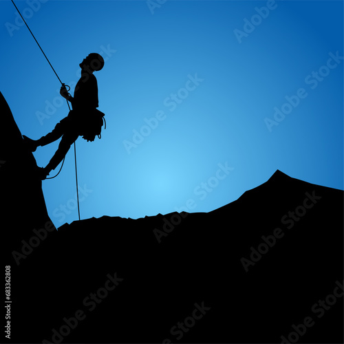 Rock Climbing Climbing Black Shadow Image of a Rock Climbing Sport Person, black silhouette vector illustration.