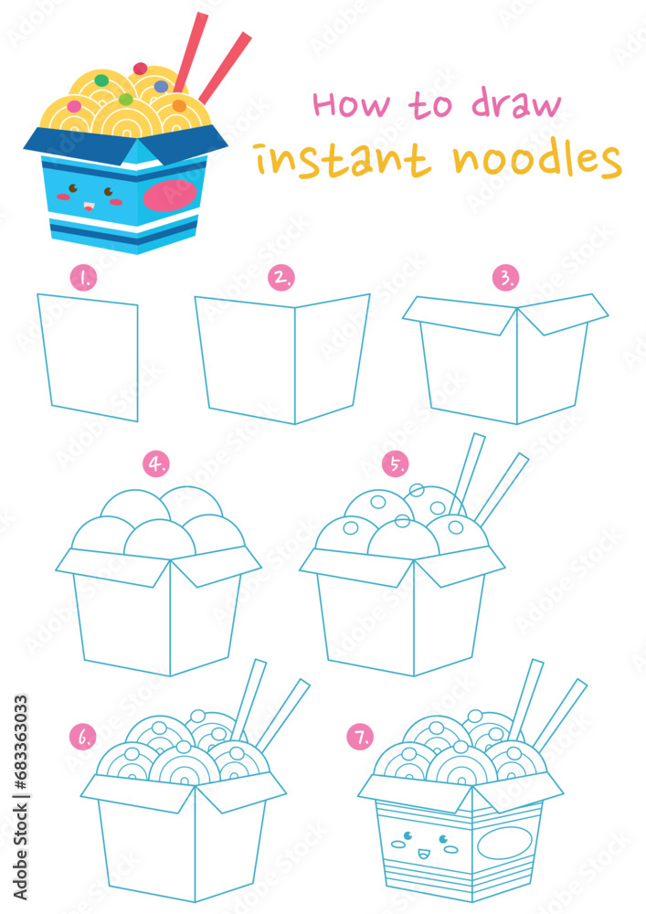How to draw instant noodles vector illustration. Draw cup noodles step
