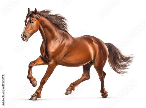 Galloping American quarter horse running in isolated background