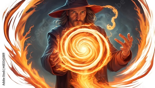 Fotografie, Obraz A sorcerer conjuring a swirling vortex