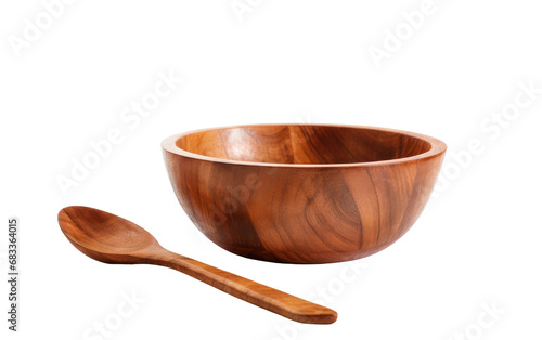 Teak Wood Bowl and Spoon On Transparent background.