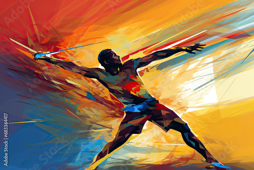 Abstract illustration of a person javelin thrower. photo