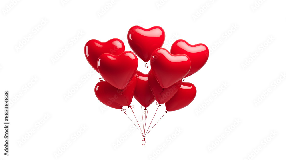 Bunch of Heart Shaped Balloons Object: Valentines Day Elements for Graphic Decorate, Isolated on Transparent Background, PNG