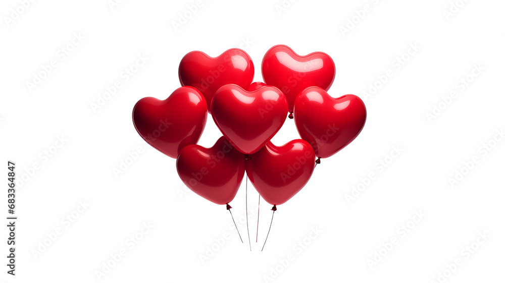 Elements for Valentines Day: Graphic Decorate with a Bunch of Heart Shaped Balloons Object, Isolated on Transparent Background, PNG