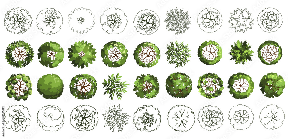 Tree for architectural floor plans. Entourage design. Various trees ...