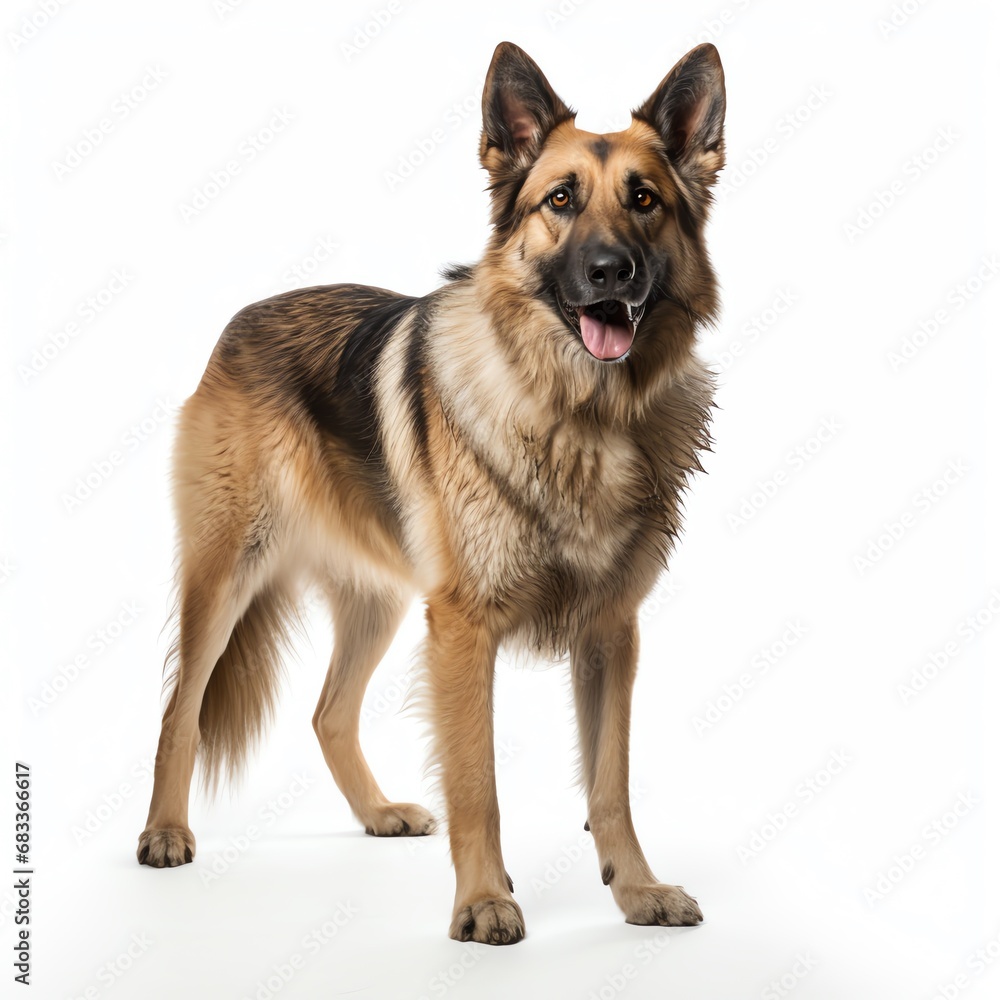 a dog standing on a white background